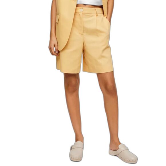 Mango MNG Butter Yellow 6" Cotton-Linen Blend Tailored Shorts, Sz 4 - Picture 1 of 9
